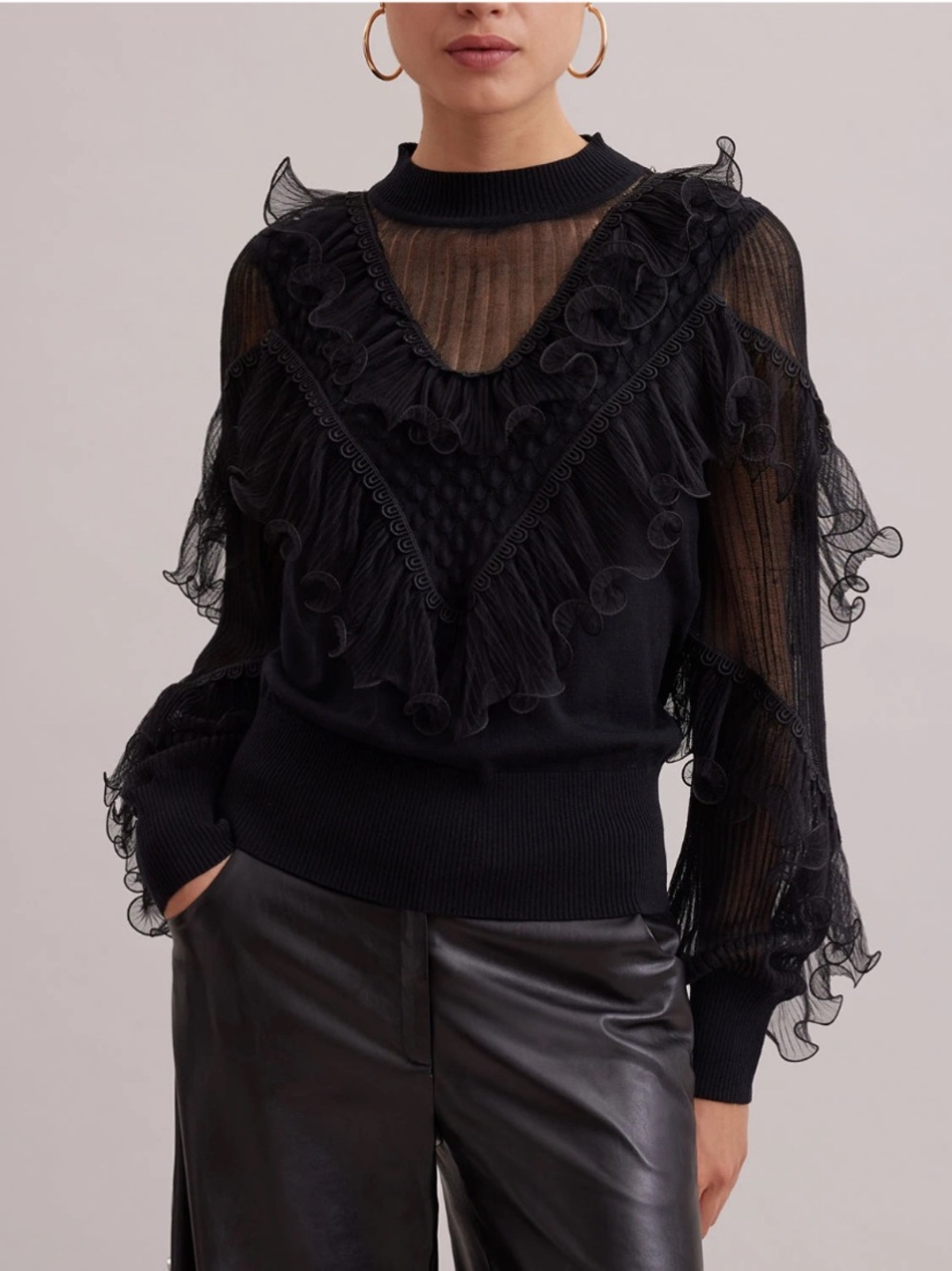 Anne Fontaine Paris Oeuvre black long sleeve top